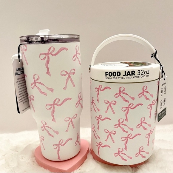 HYDRAPEAK Pink Bow Stainless Steel 25oz Tumbler and 32oz Food Jar Set 🎀🎀 - Picture 9 of 13